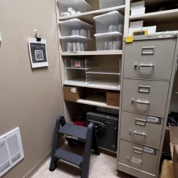 Clinical research center Ambient IP Storage Room designed and dedicated to the preservation and control of investigational products.